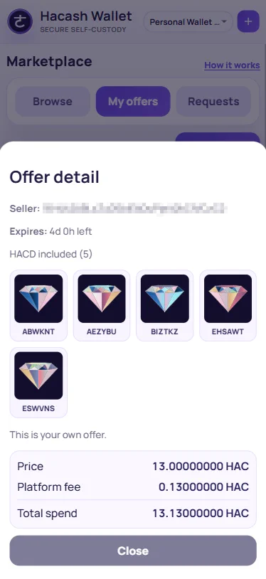 HACD marketplace offer details